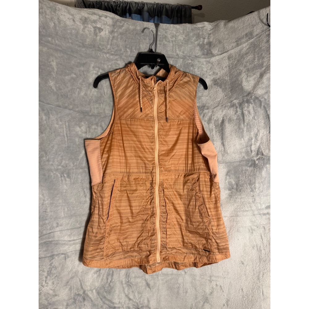 REI Co-op Womens XL Hooded Full Zip Vest Terracotta Striped Mixed Media Outdoor